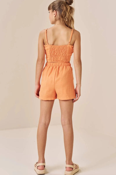 Conjunto de Top Cropped e Shorts em Tecido Grécia 86677 Vic&Vicky Teen Menina