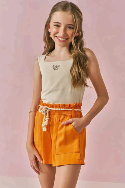 Conjunto de Blusa Cropped em Canelado Liz e Shorts em Viscose Flare 87757 Lilimoon Teen Menina