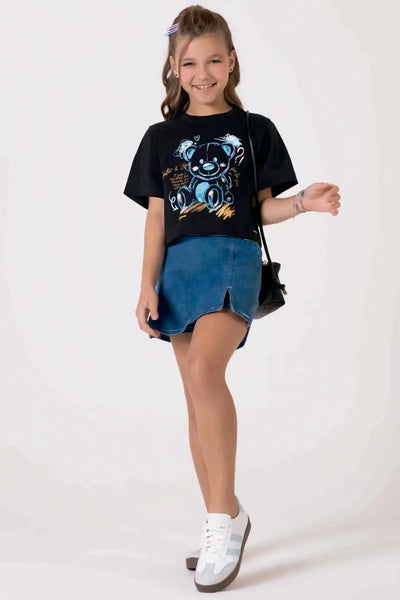 Short Saia em Jeans com Elastano 89011 Lilimoon Teen Menina