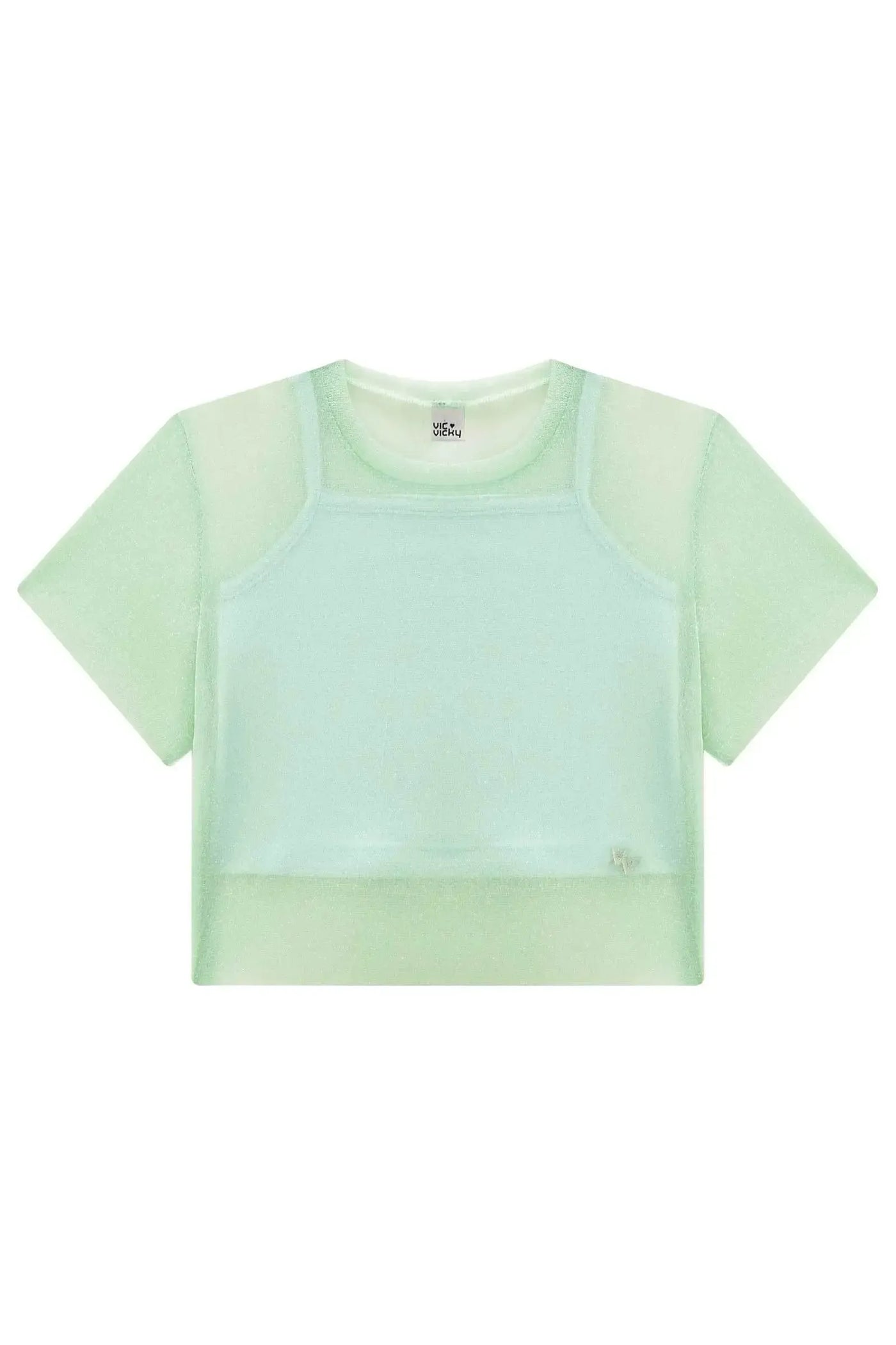 Blusa Boxy Sobreposição em Tule Brilho e Top Cropped em Ribana 86905 Vic&Vicky Teen Menina