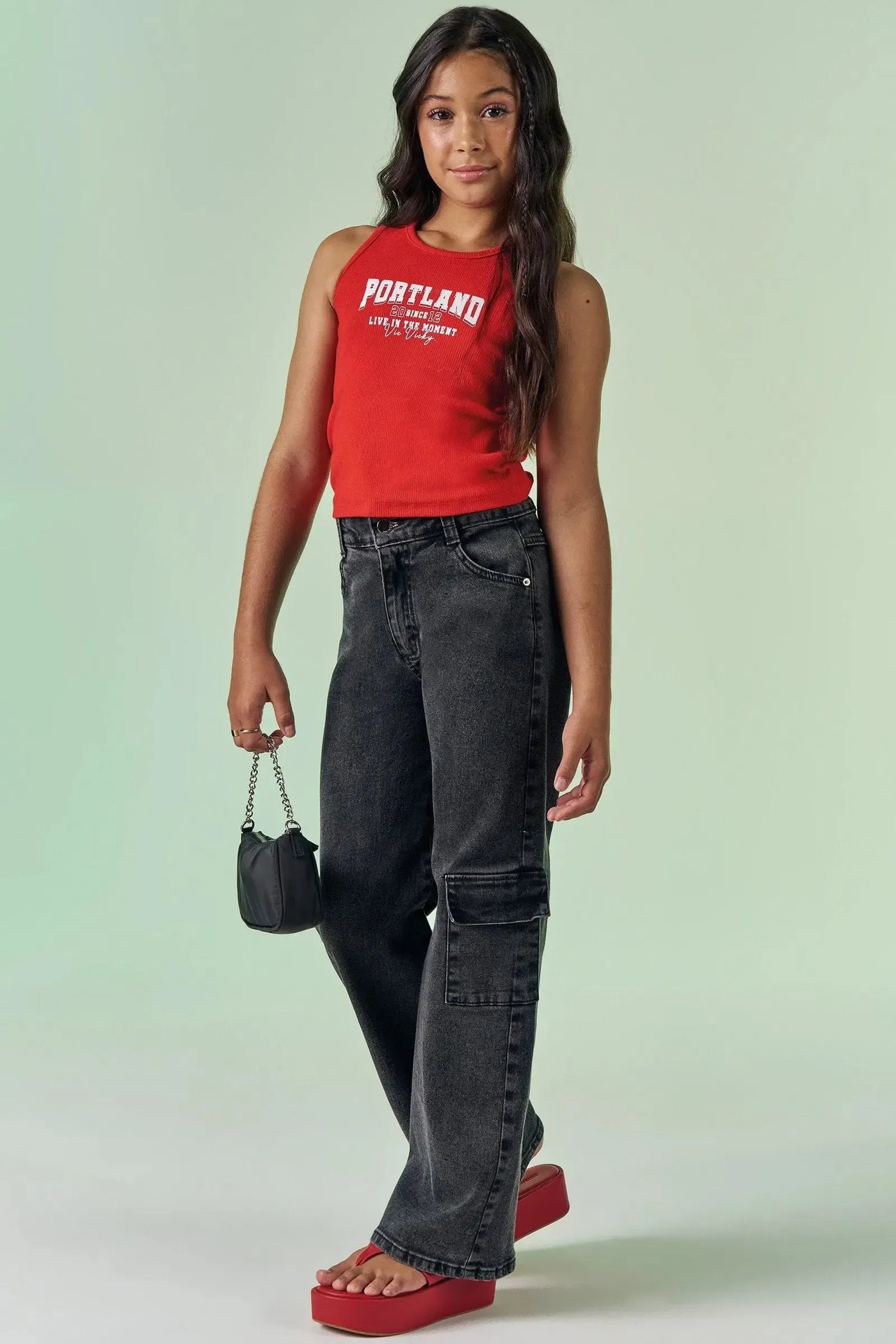 Blusa Regata Boxy em Canelado Liz 87522 Vic&Vicky Teen Menina