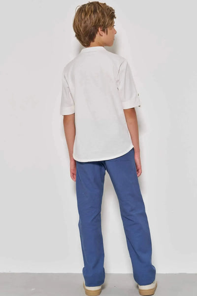 Calça Reta em Linho Santorine com Elastano 86873 Johnny Fox Teen Menino