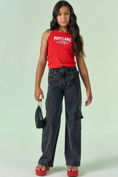 Calça Wide Leg em Jeans com Elastano 87510 Vic&Vicky Teen Menina