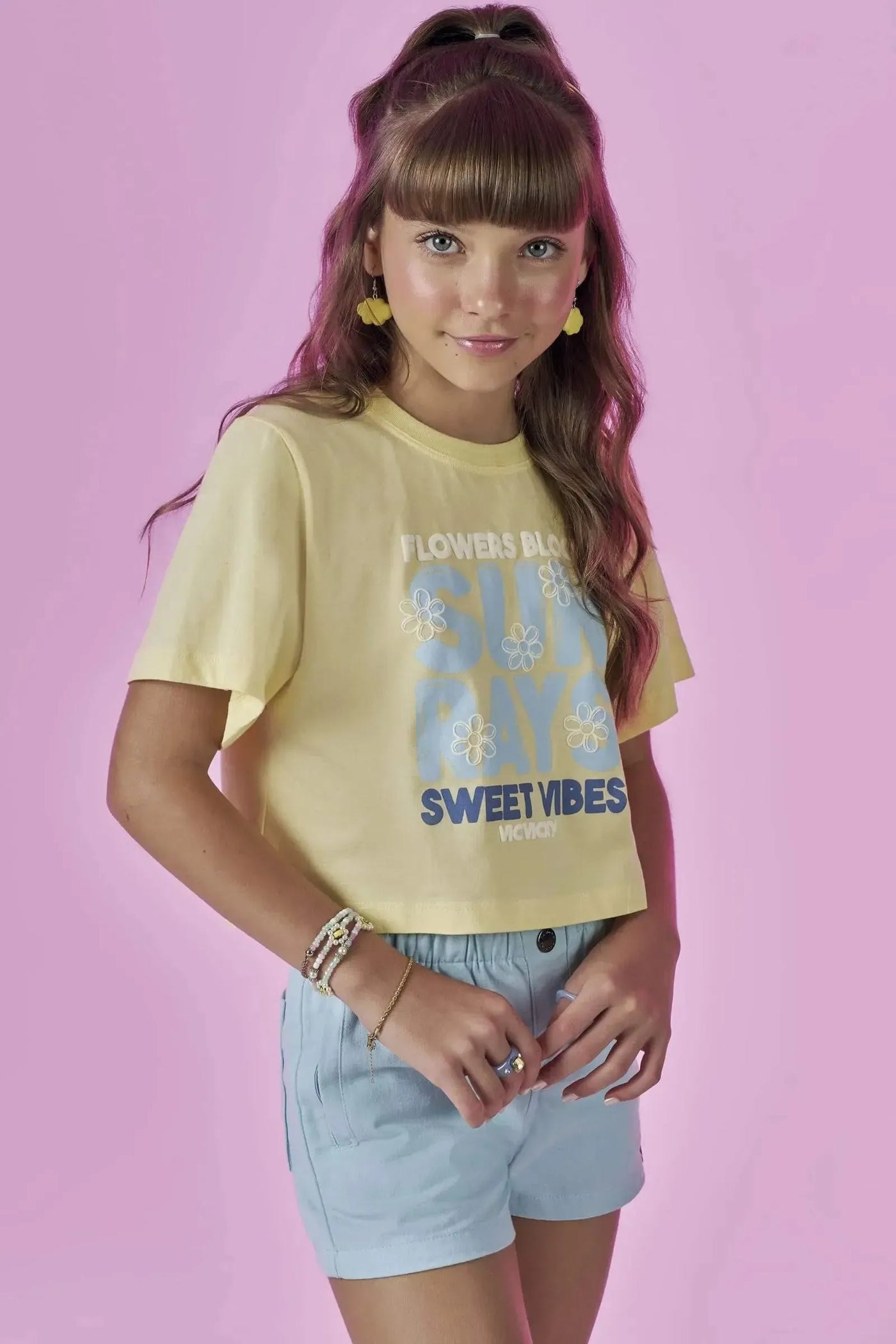 Camiseta Boxy Over em Meia Malha 86893 Vic&Vicky Teen Menina