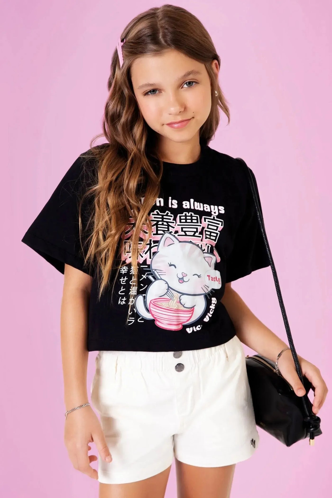 Camiseta Boxy Over em Meia Malha 90460 Vic&Vicky Teen Menina