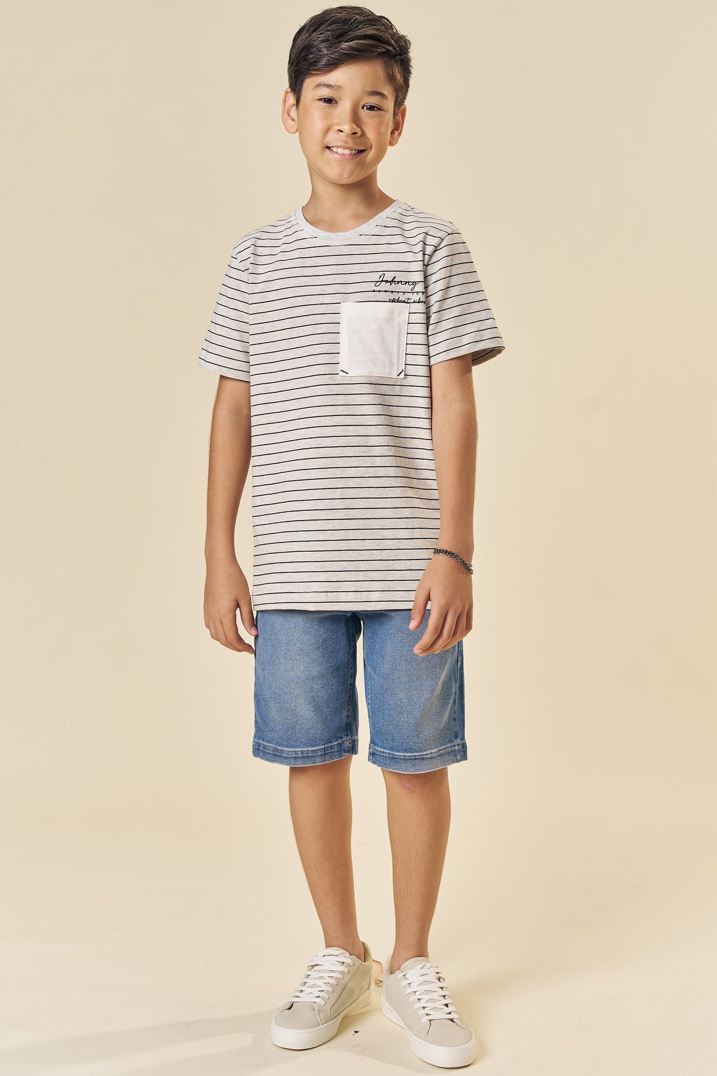 Camiseta em Cotton Listrado Fio Tinto 83508 Johnny Fox Teen Menino