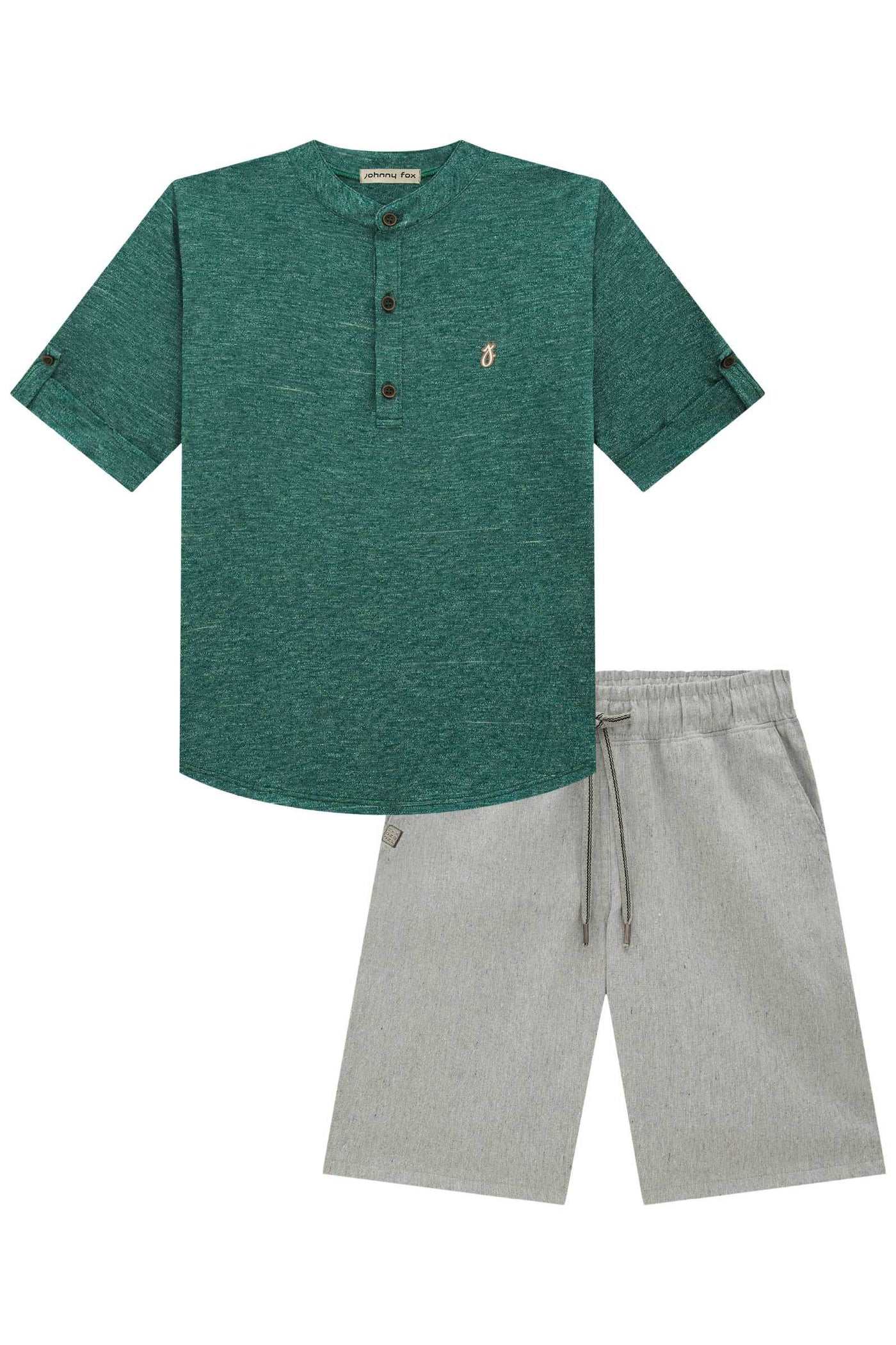 Conjunto de Bata em Malha Melange e Bermuda em Tecido Eco com Elastano 78610 Johnny Fox