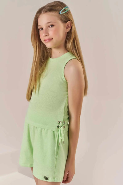 Conjunto de Blusa Boxy e Shorts em Malha Little Waffle 86456 Lilimoon Teen Menina