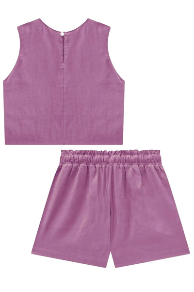 Conjunto de Blusa Boxy e Shorts em Tecido Linho Natural 87659 Lilimoon Teen Menina