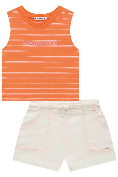 Conjunto de Blusa Boxy em Cotton e Shorts em Sarja com Elastano 77804 Lilimoon