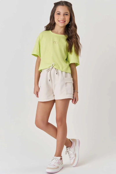 Conjunto Teen Menina de Blusa Boxy Over em Malha Wave e Shorts em Moletom sem Pelúcia 81863 Vic&Vicky