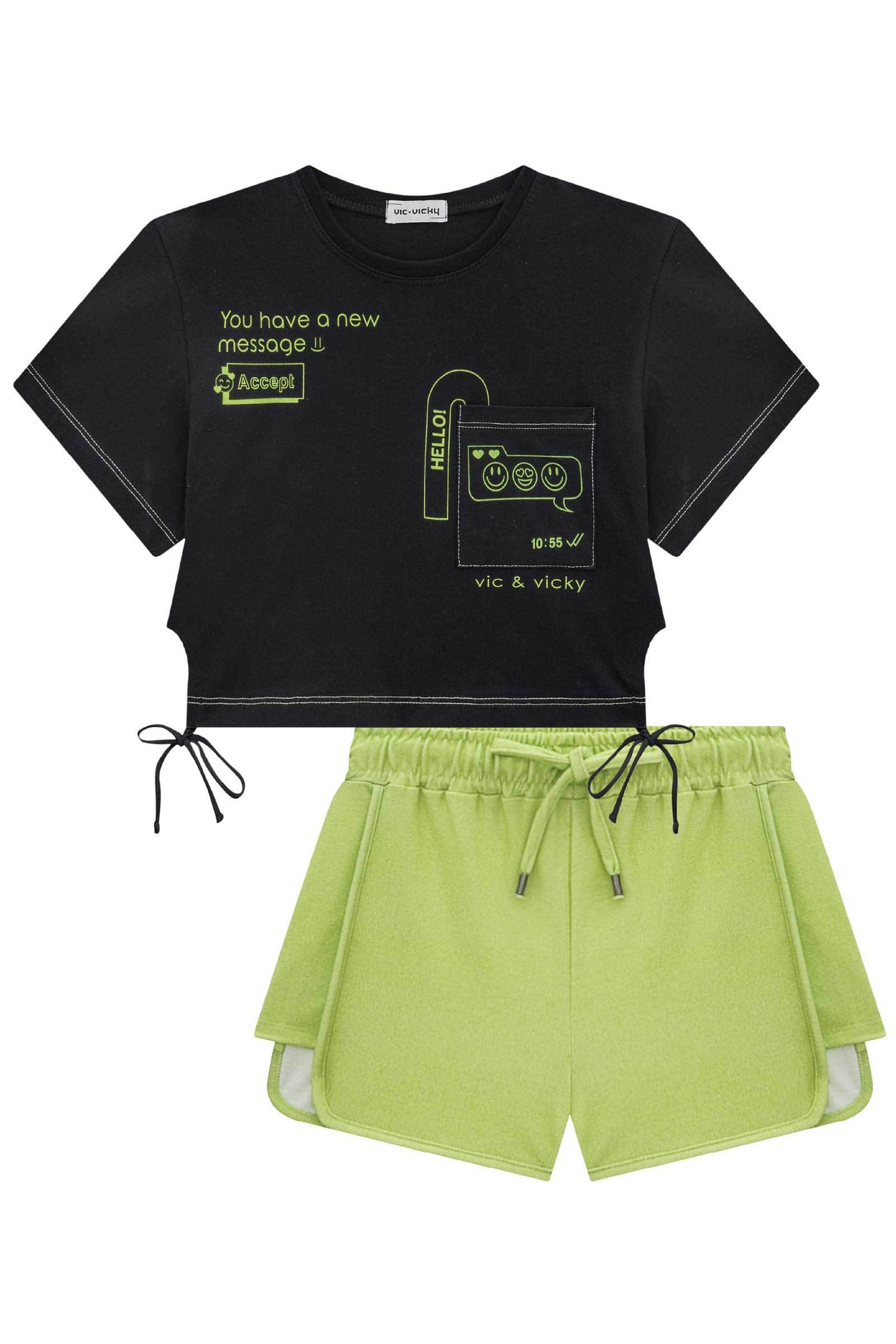 Conjunto de Blusa Boxy Over em Meia Malha e Shorts em Molecotton 77143 Vic&Vicky