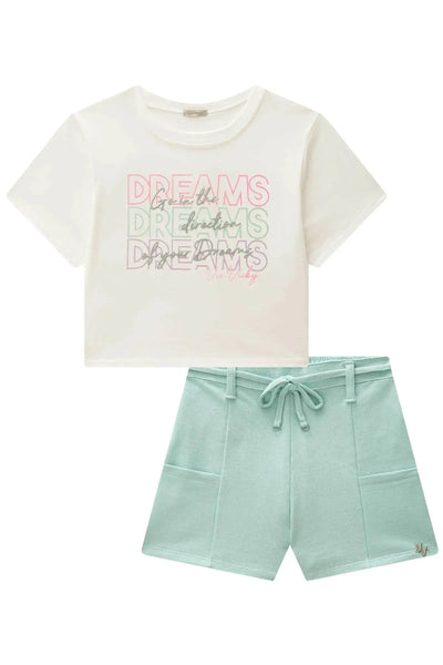 Conjunto de Blusa Boxy Over em Meia Malha e Shorts em Moletom sem Pelúcia 86748 Vic&Vicky Teen Menina