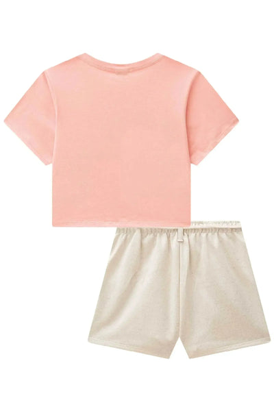 Conjunto de Blusa Boxy Over em Meia Malha e Shorts em Moletom sem Pelúcia 86748 Vic&Vicky Teen Menina