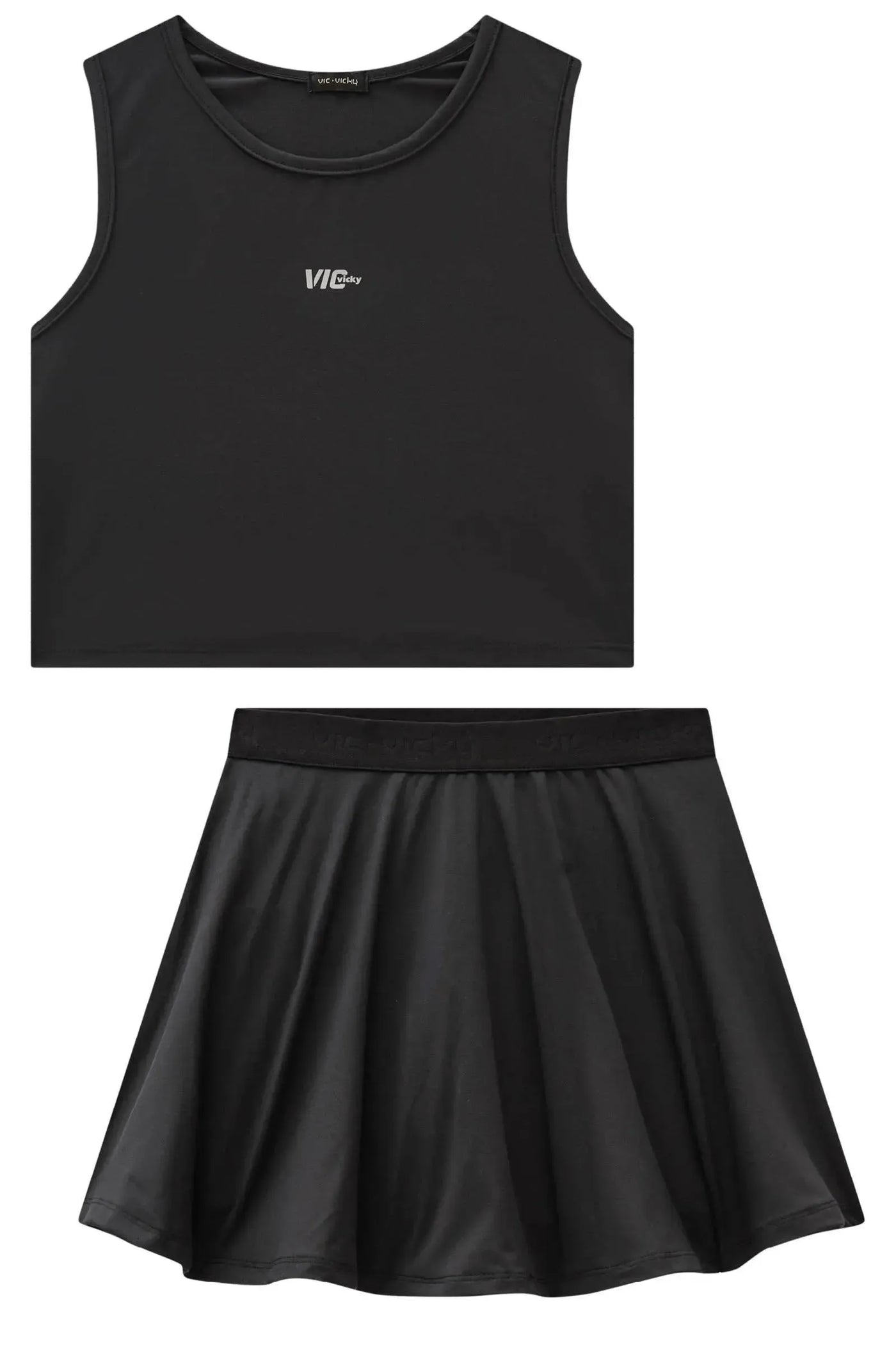 Conjunto de Blusa Cropped e Saia com Shorts Embutido em Malha UV 50+ 87098 Vic&Vicky Teen Menina
