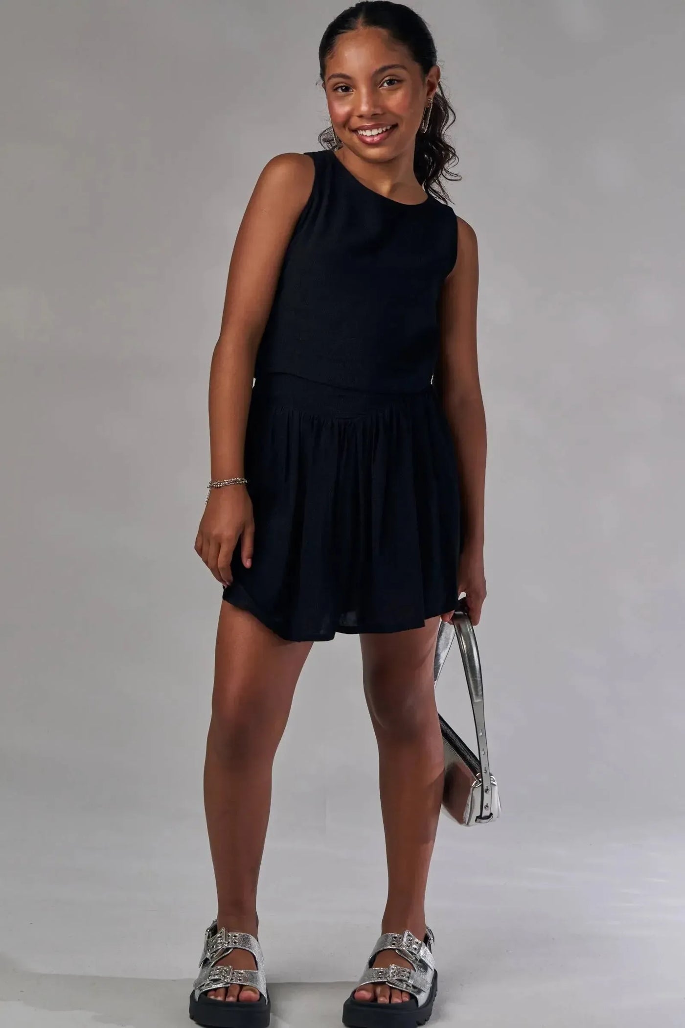 Conjunto de Blusa Cropped e Saia em Viscose Light Shine 87489 Lilimoon Teen Menina