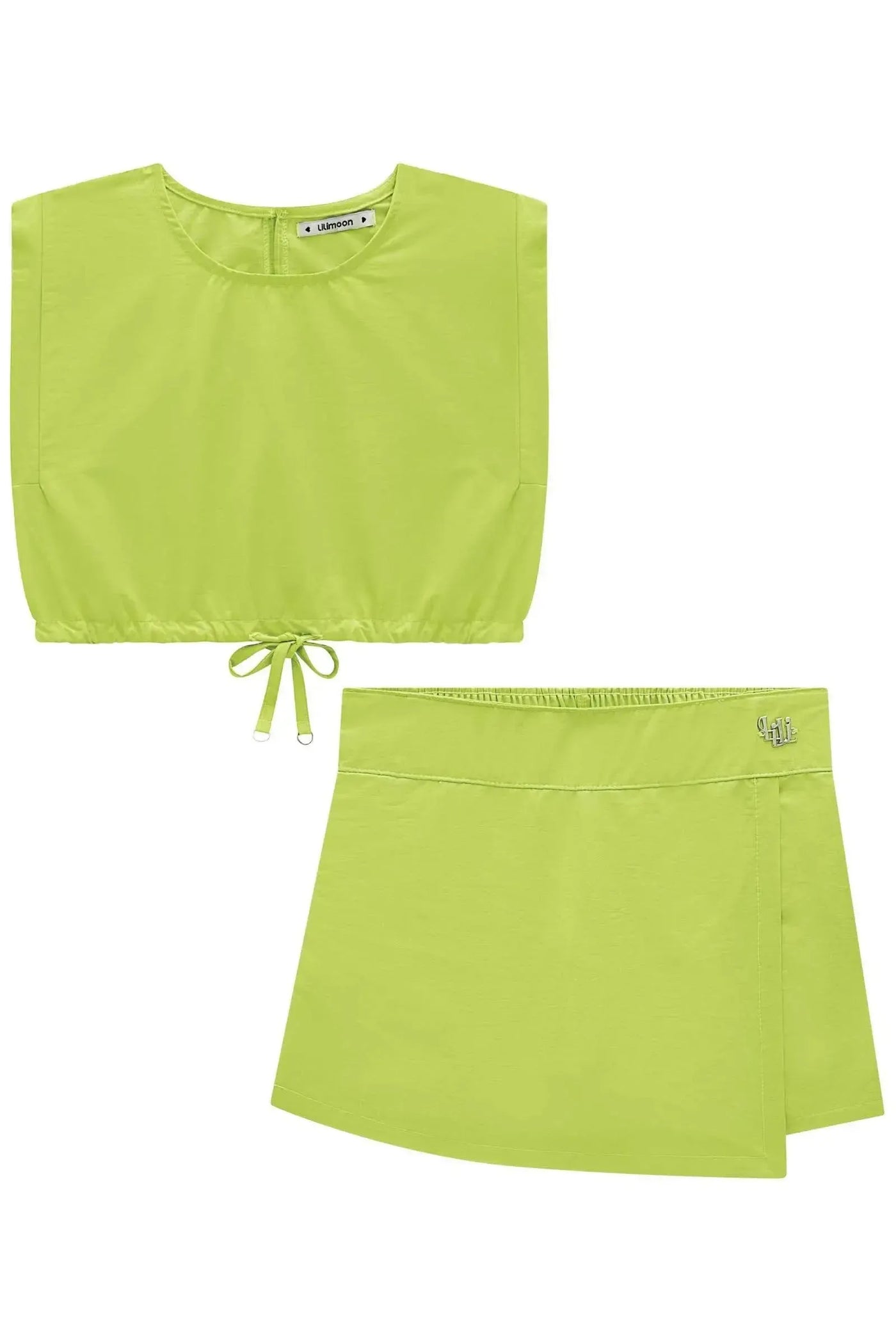 Conjunto de Blusa Cropped e Short Saia em Alfaiataria Amore 87499 Lilimoon Teen Menina