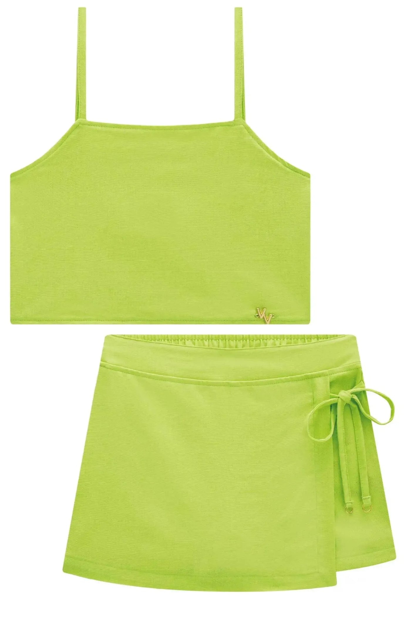 Conjunto de Blusa Cropped e Short Saia em Viscolinho 86685 Vic&Vicky Teen Menina