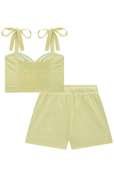 Conjunto de Blusa Cropped e Shorts em Tricoline Maquinetada 83895 Vic&Vicky Teen Menina