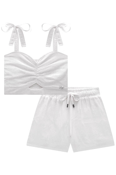 Conjunto de Blusa Cropped e Shorts em Tricoline Maquinetada 83895 Vic&Vicky Teen Menina