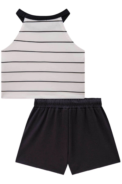 Conjunto de Blusa Cropped em Cotton e Shorts em Malha Strech 83899 Vic&Vicky Teen Menina