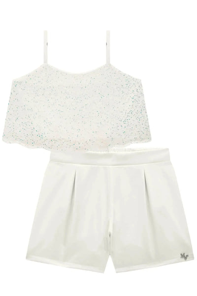 Conjunto de Blusa Cropped em Paetê e Shorts em Alfaiataria Tecno Cargo 86681 Vic&Vicky Teen Menina