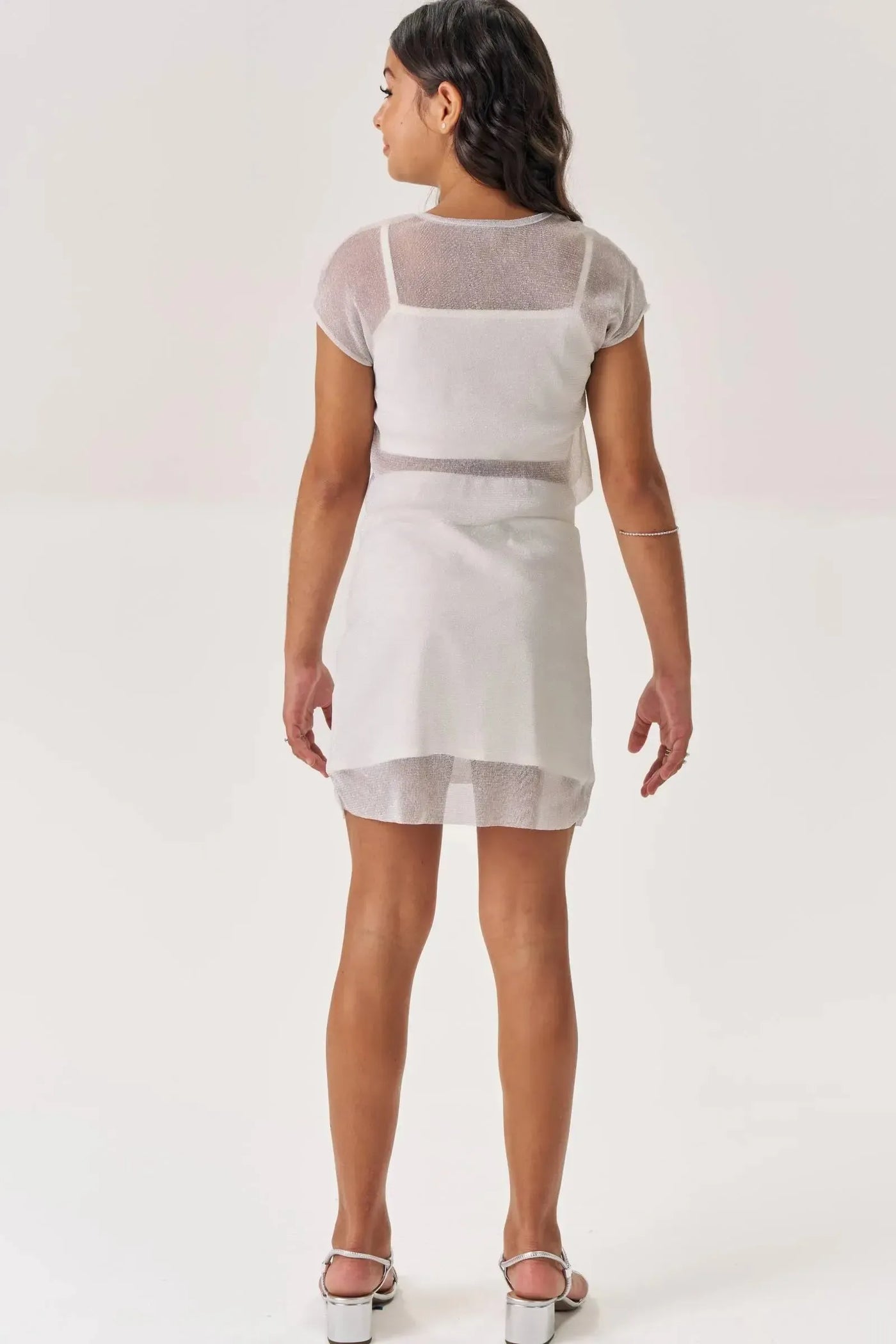 Conjunto de Blusa Cropped Sobreposição Top em Cotton e Saia em Tule Brilho 86733 Vic&Vicky Teen Menina