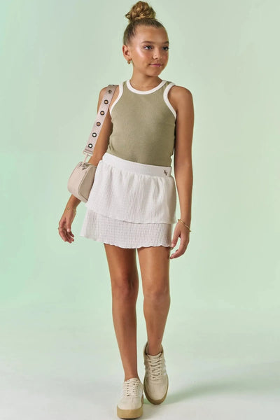 Conjunto de Blusa em Canelado Liz e Saia Ruffles em Malha Texturizada com Shorts Embutido 88644 Vic&Vicky Teen Menina