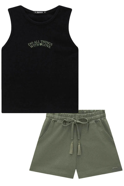 Conjunto de Blusa em Canelado Liz e Shorts em Visco Linho Stretch 87017 Lilimoon Teen Menina