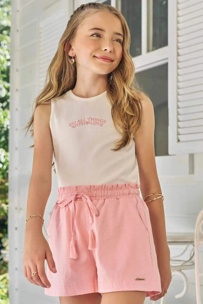 Conjunto de Blusa em Canelado Liz e Shorts em Visco Linho Stretch 87017 Lilimoon Teen Menina