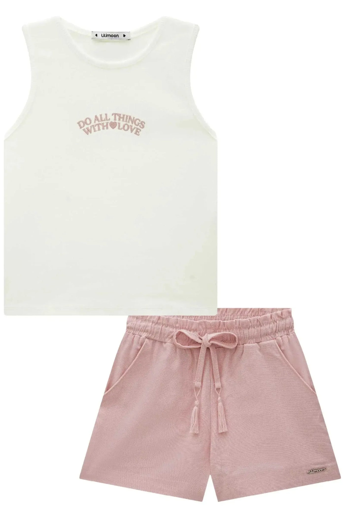 Conjunto de Blusa em Canelado Liz e Shorts em Visco Linho Stretch 87017 Lilimoon Teen Menina