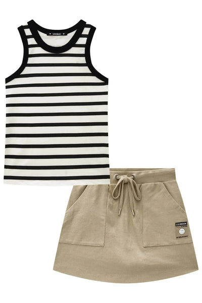 Conjunto de Blusa em Malha Little Waffle e Saia em Canelado Liz com Shorts Embutido 87016 Lilimoon Teen Menina
