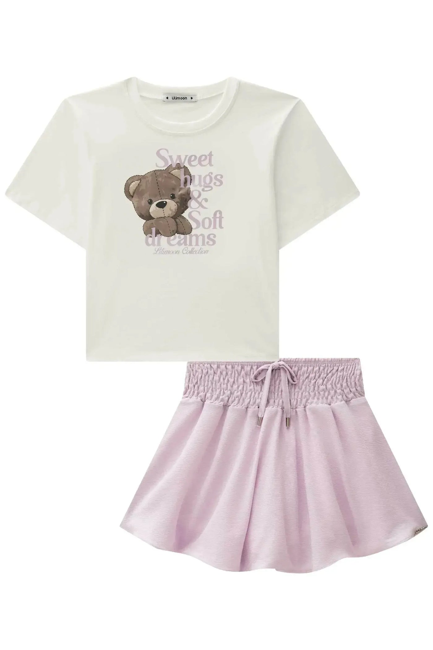 Conjunto de Blusa em Meia Malha e Saia em Crepe Dua Lipa com Shorts Embutido 87222 Lilimoon Teen Menina