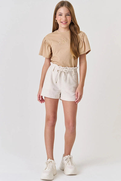 Conjunto Teen Menina de Blusa em Meia Malha e Shorts em Moletom sem Pelúcia 81757 Vic&Vicky