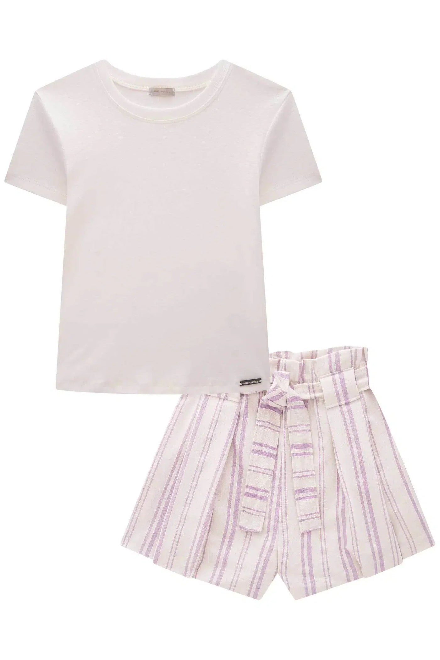 Conjunto Teen Menina de Blusa em Ribana 1x1 e Shorts em Linho Listrado 81468 Vic&Vicky