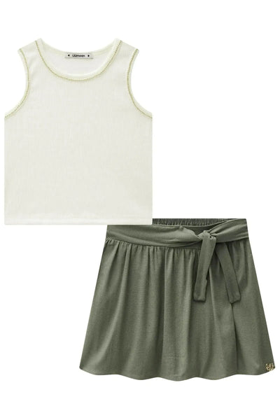 Conjunto de Blusa em Soft Line e Short Saia em Visco Linho Stretch 86593 Lilimoon Teen Menina