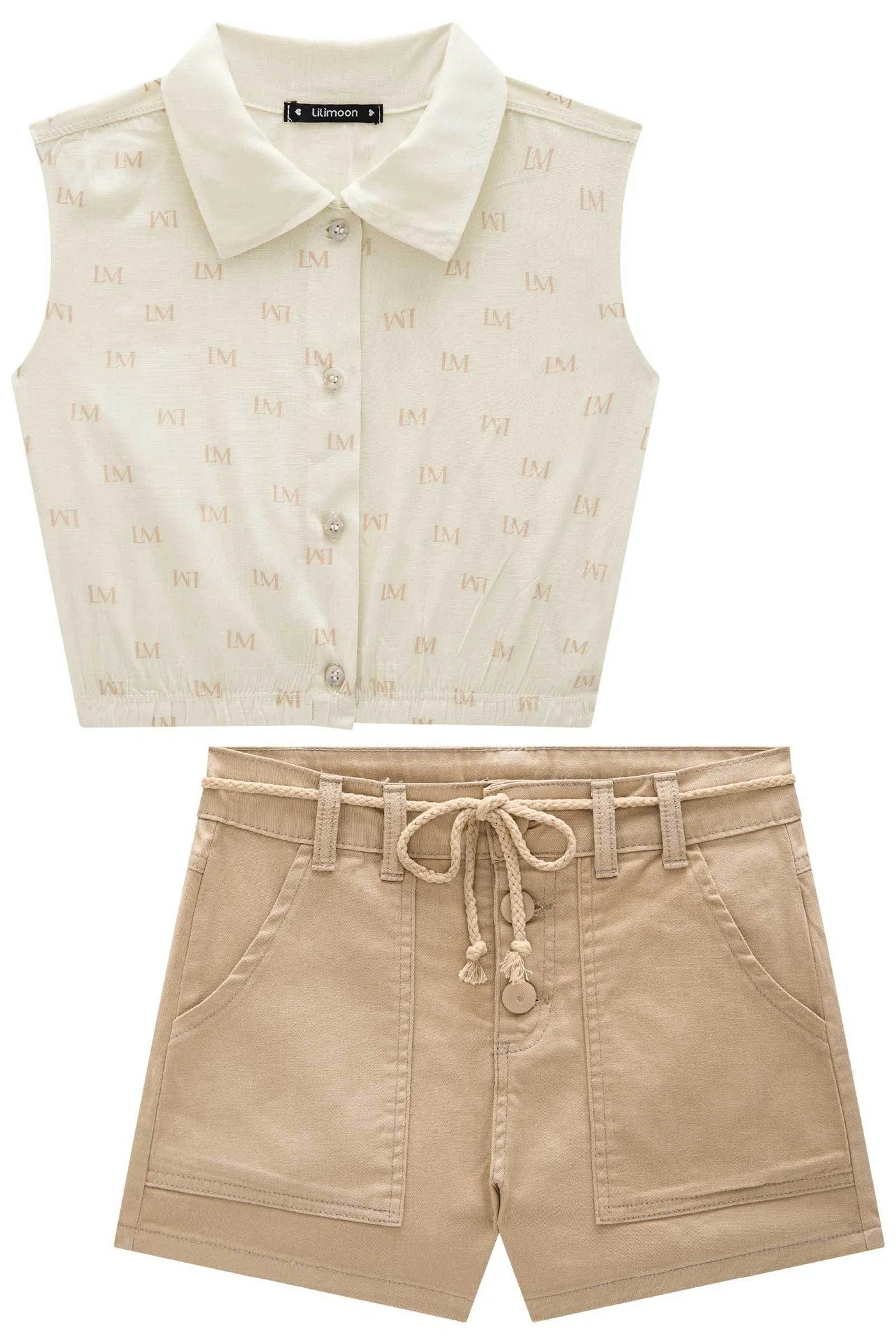 Conjunto Teen Menina de Camisa Cropped em Viscose e Shorts em Sarja 81819 Lilimoon