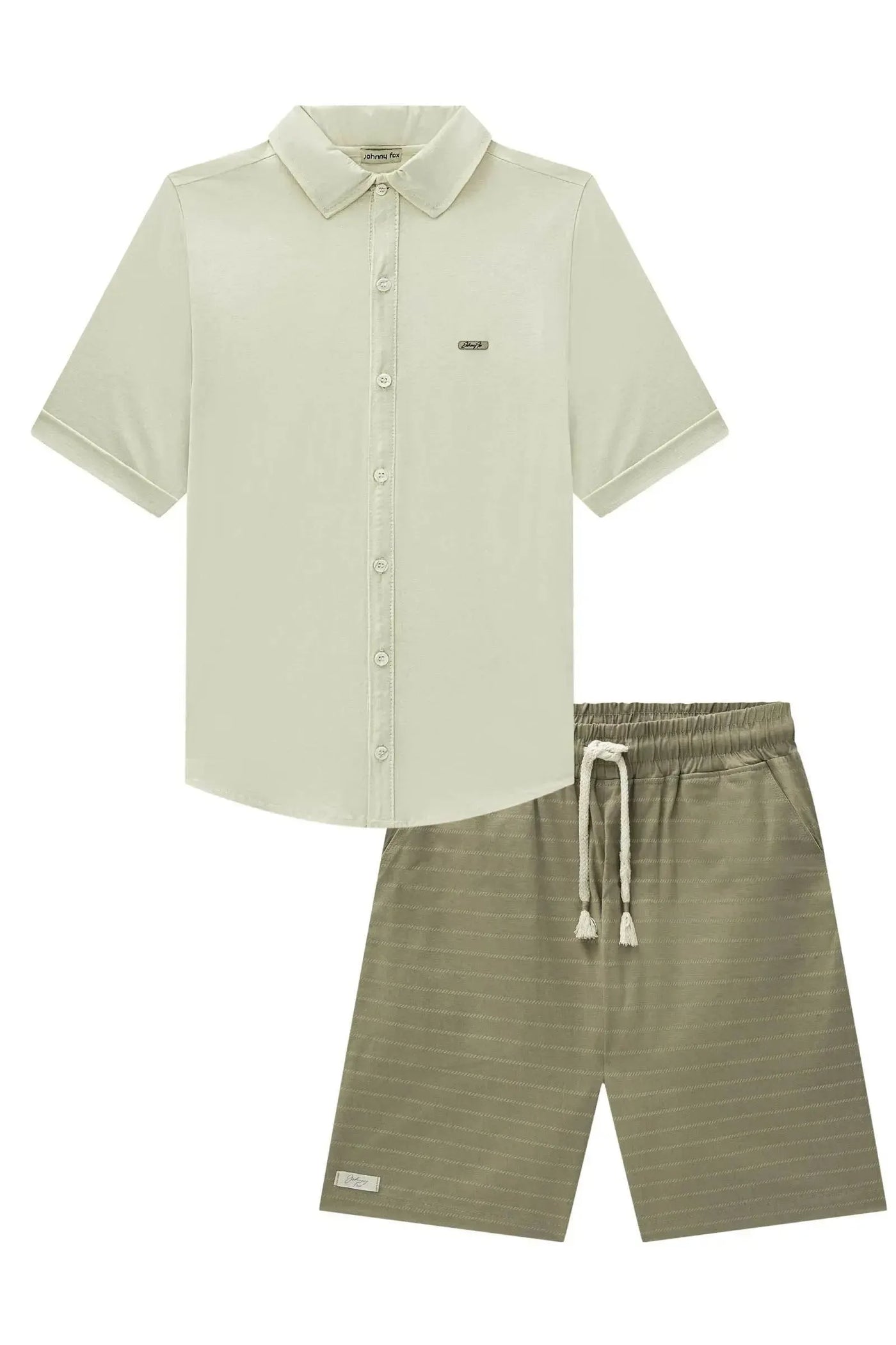 Conjunto de Camisa em Meia Malha e Bermuda em Linho Santorine com Elastano 87069 Johnny Fox Teen Menino