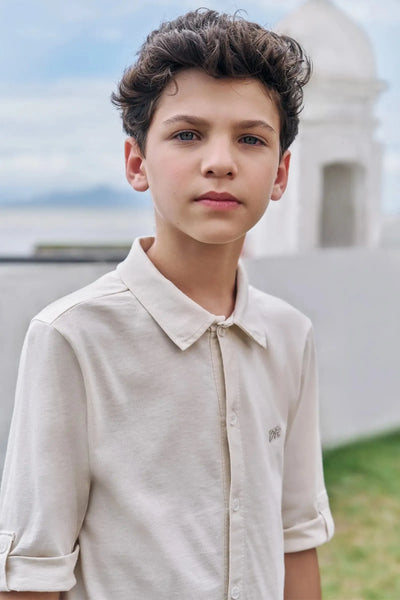 Conjunto de Camisa em Meia Malha e Bermuda em Linho Santorine com Elastano 87069 Johnny Fox Teen Menino