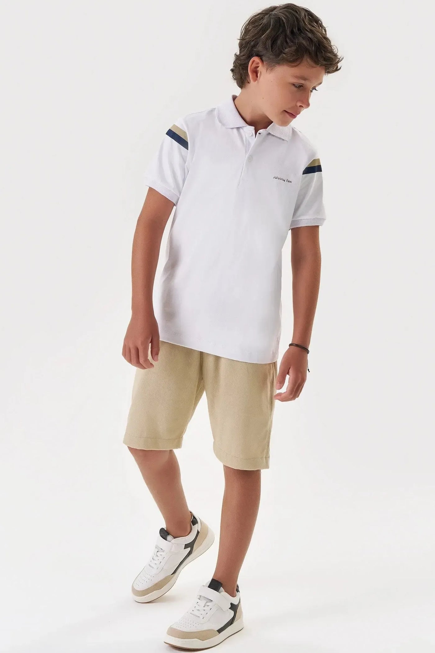 Conjunto de Camisa Polo em Piquet com Elastano e Bermuda em Cotton Jeans com Elastano 87722 Johnny Fox Teen Menino