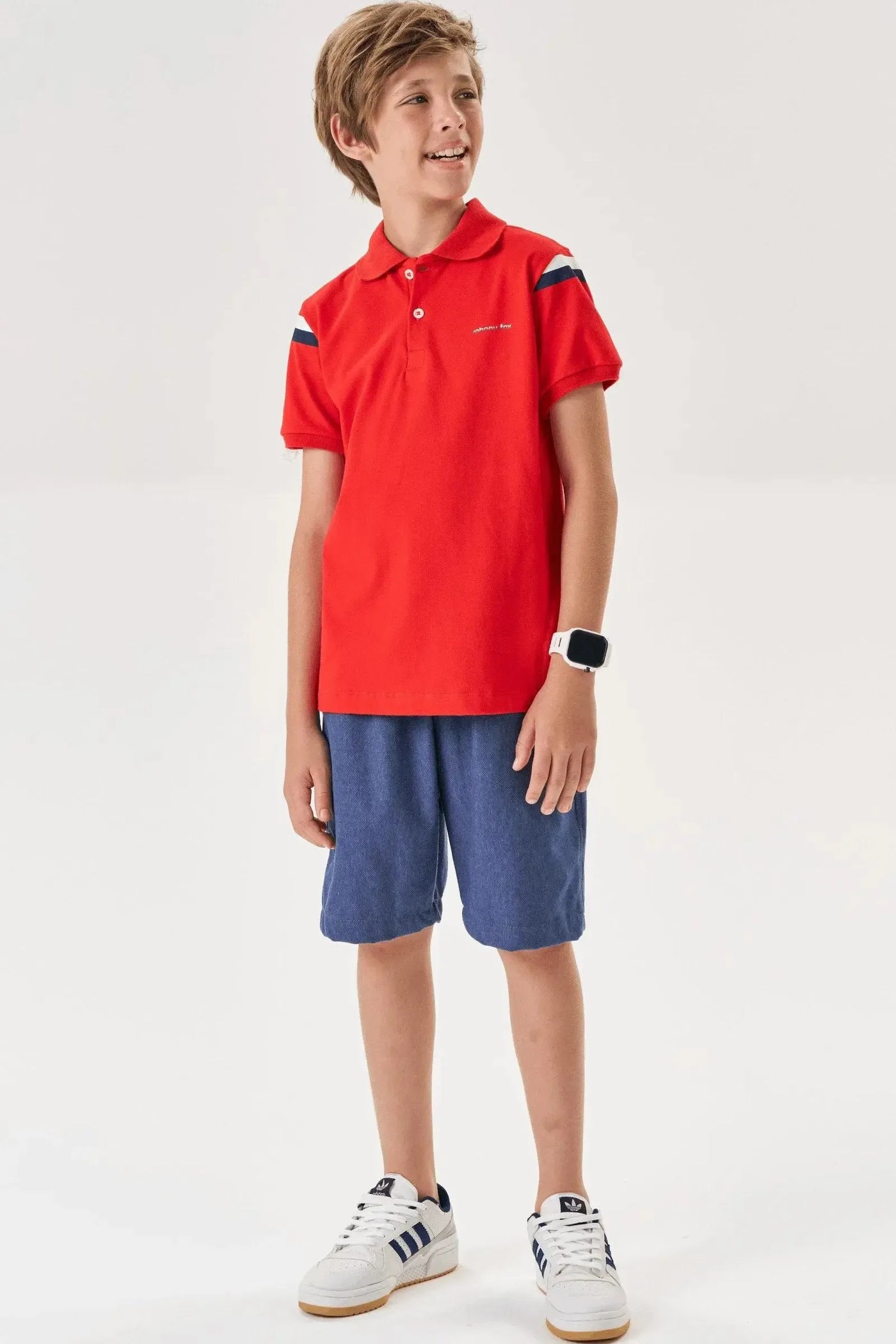Conjunto de Camisa Polo em Piquet com Elastano e Bermuda em Cotton Jeans com Elastano 87722 Johnny Fox Teen Menino