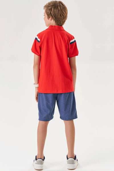 Conjunto de Camisa Polo em Piquet com Elastano e Bermuda em Cotton Jeans com Elastano 87722 Johnny Fox Teen Menino