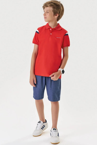 Conjunto de Camisa Polo em Piquet com Elastano e Bermuda em Cotton Jeans com Elastano 87722 Johnny Fox Teen Menino
