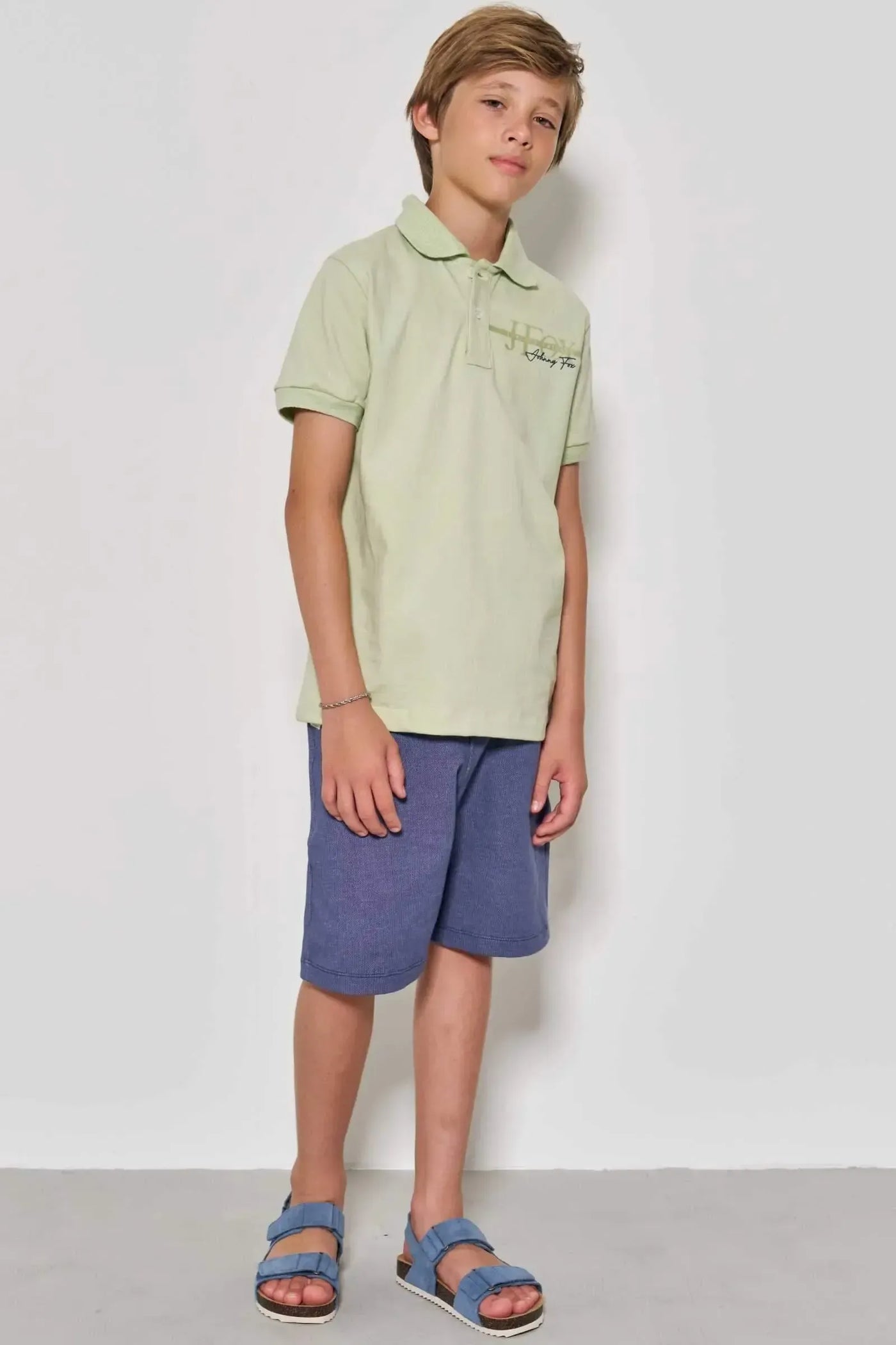 Conjunto de Camisa Polo em Piquet com Elastano e Bermuda em Malha Denim com Elastano 89041 Johnny Fox Teen Menino
