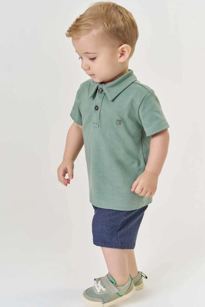 Conjunto Teen Menino de Camisa Polo em Suedine e Bermuda em Cotton Jeans com Elastano 81777 Johnny Fox