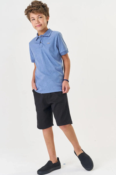 Conjunto Teen Menino de Camisa Polo em Suedine e Bermuda em Sarja Ônix com Elastano 82145 Johnny Fox