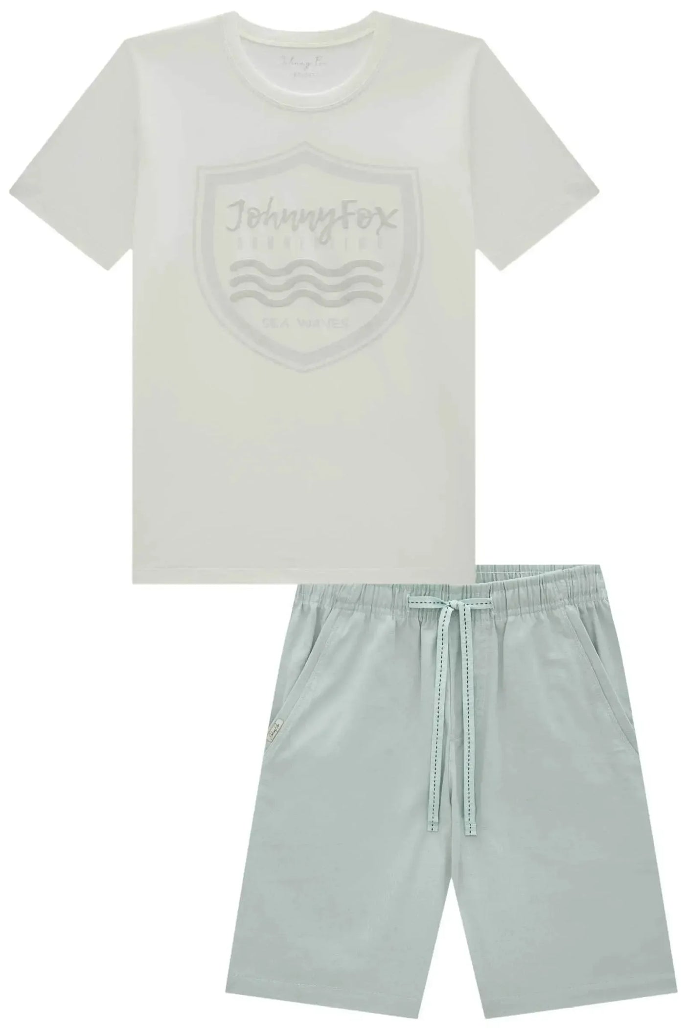 Conjunto de Camiseta em Meia Malha e Bermuda em Linho Santorine com Elastano 87072 Johnny Fox Teen Menino