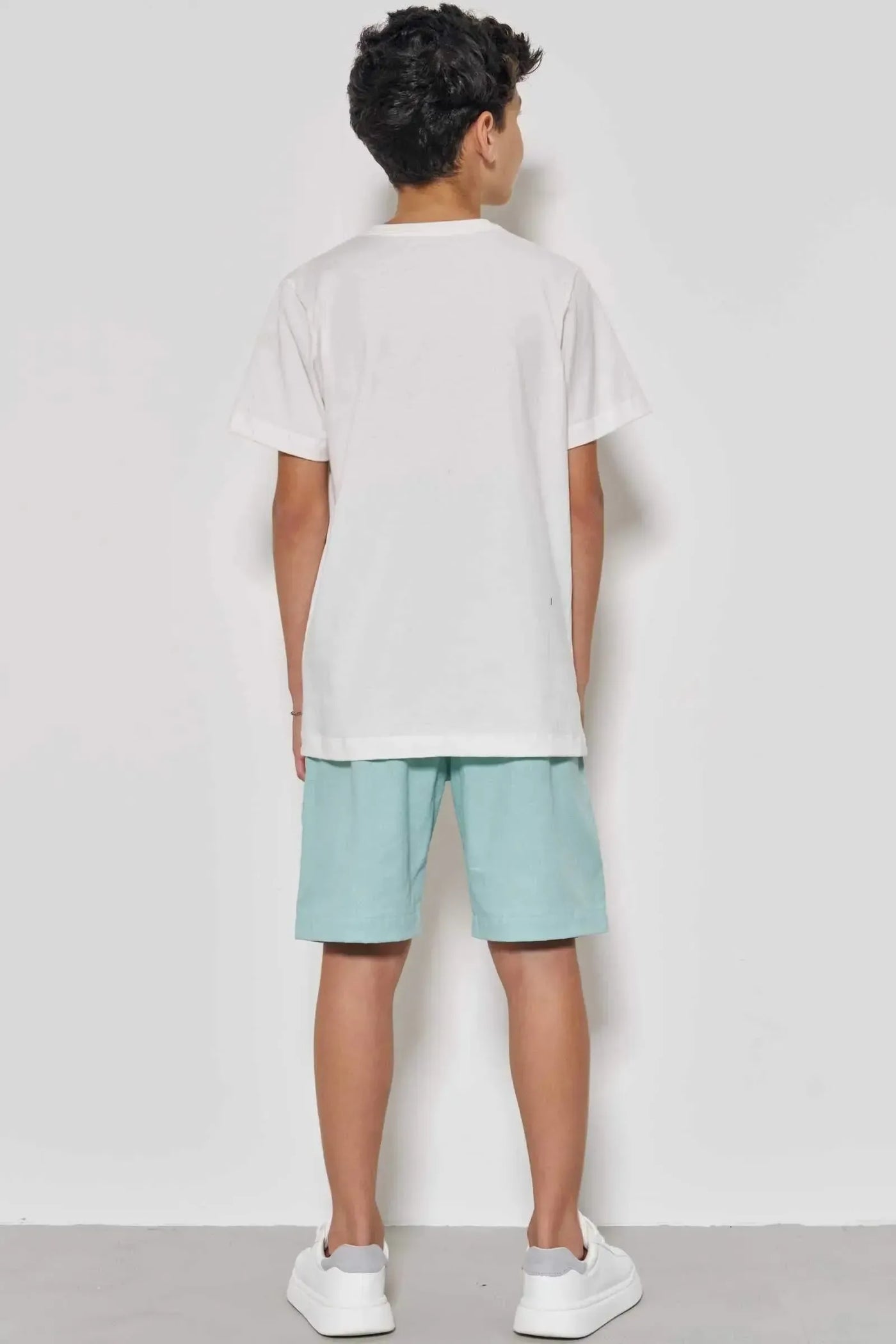 Conjunto de Camiseta em Meia Malha e Bermuda em Linho Santorine com Elastano 87072 Johnny Fox Teen Menino