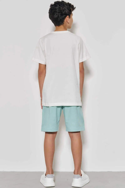 Conjunto de Camiseta em Meia Malha e Bermuda em Linho Santorine com Elastano 87072 Johnny Fox Teen Menino