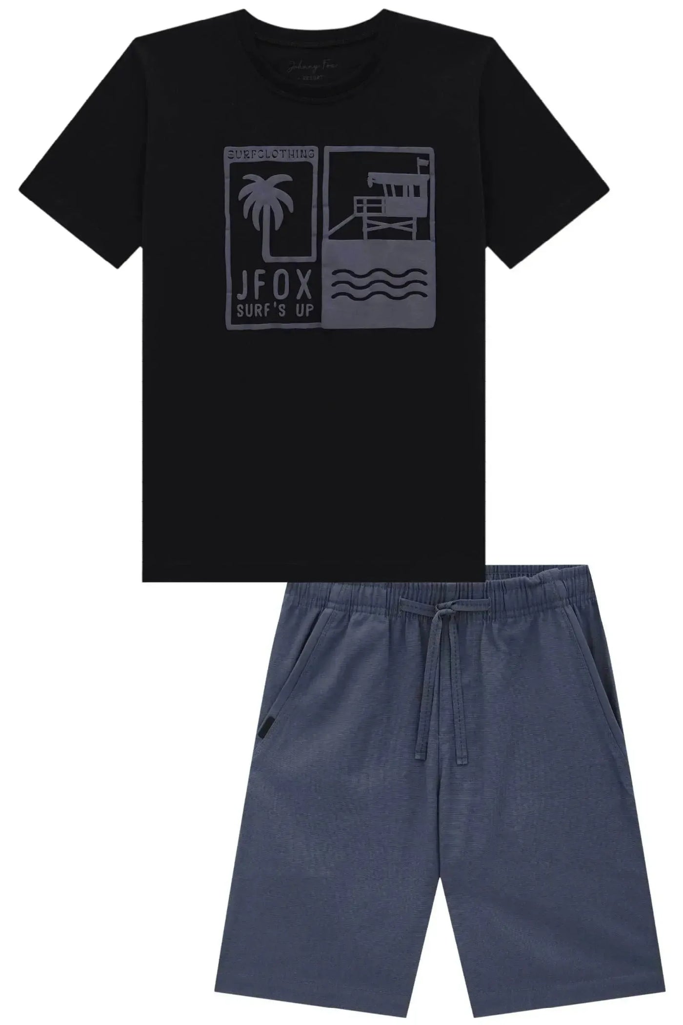 Conjunto de Camiseta em Meia Malha e Bermuda em Linho Santorine com Elastano 89226 Johnny Fox Teen Menino